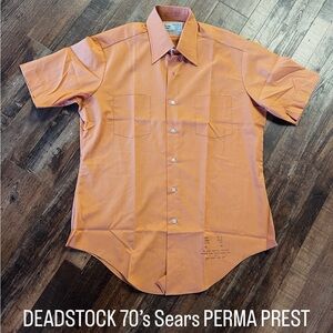 PERMA-PREST 70’s 70s Sears Men's Orange Short Sleeve Dress Shirt Size 16 46 M L